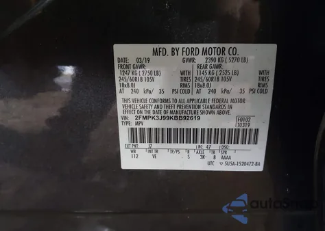 2019 Ford Edge Sel from USA, damaged, VIN 2FMPK3J99KBB92619